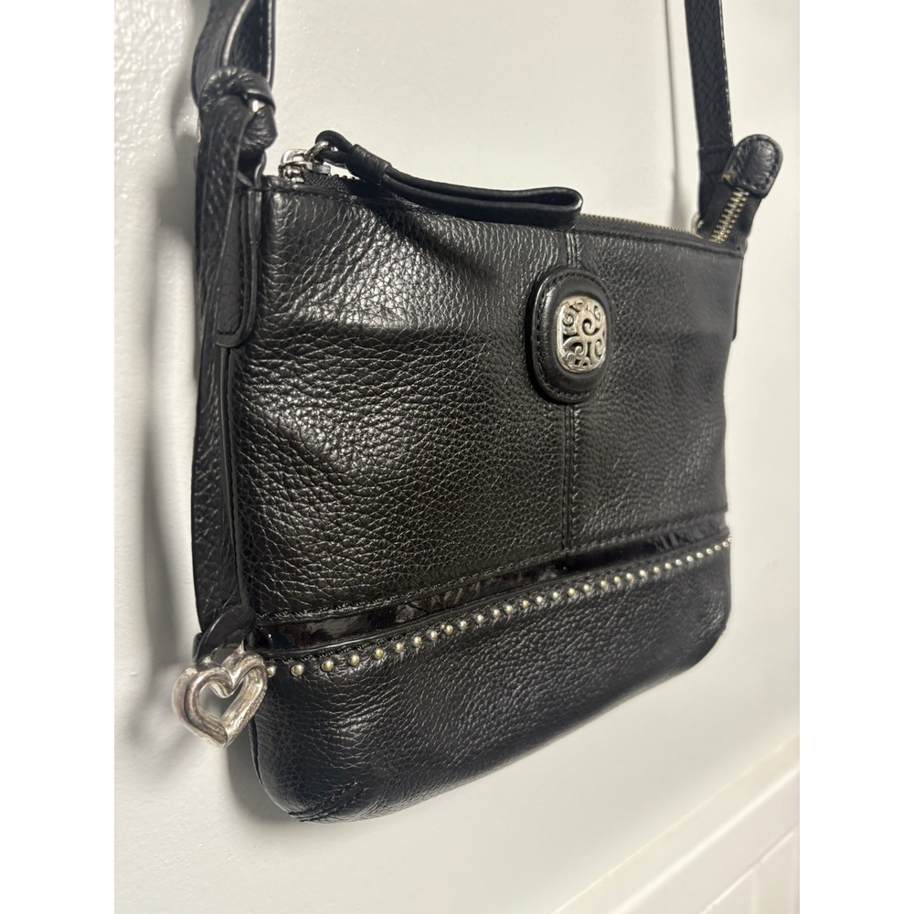 Brighton Demi Mini Messenger Crossbody Bag Black Pebbled Leather Purse